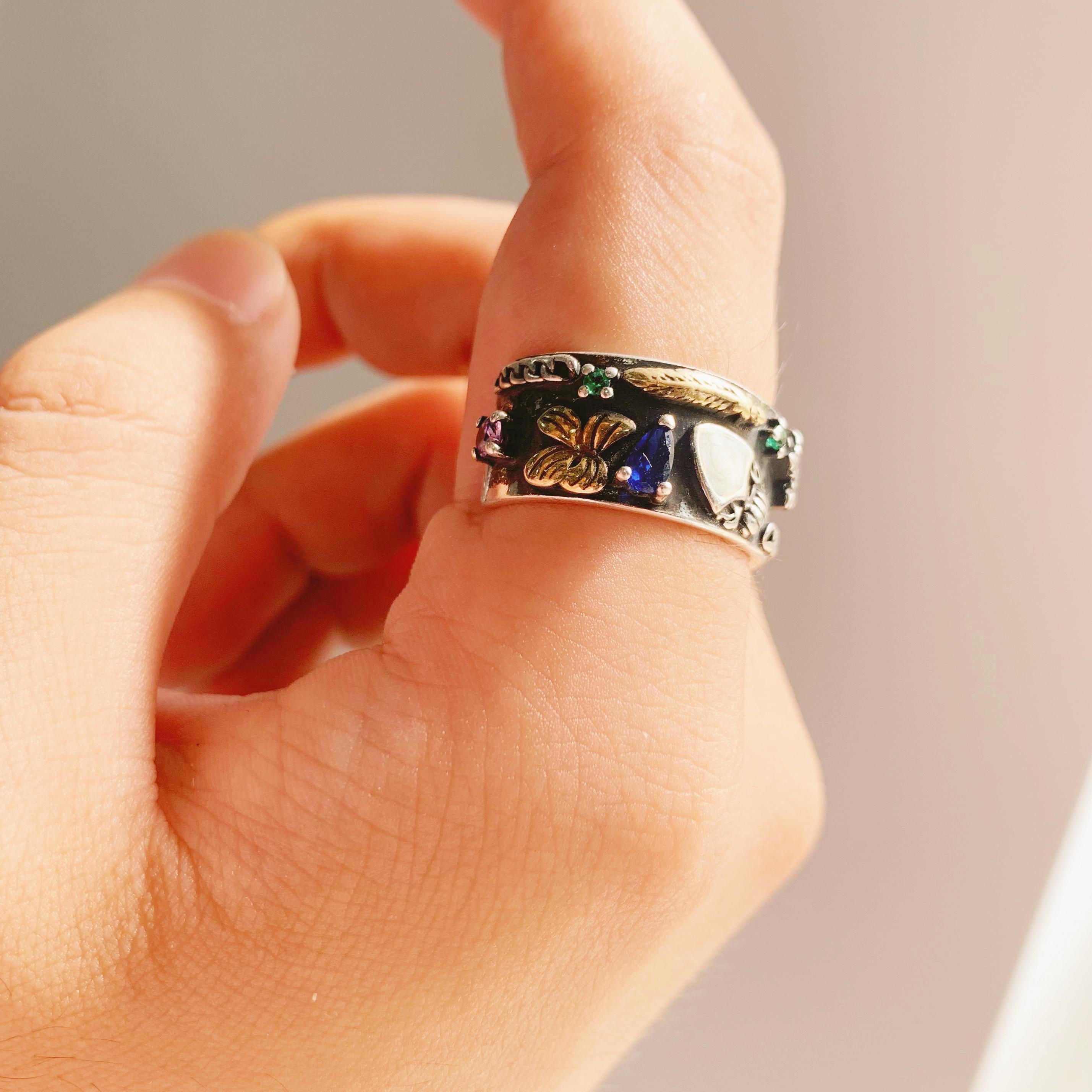 Unisex Silver Handcarved Adjustable Ring