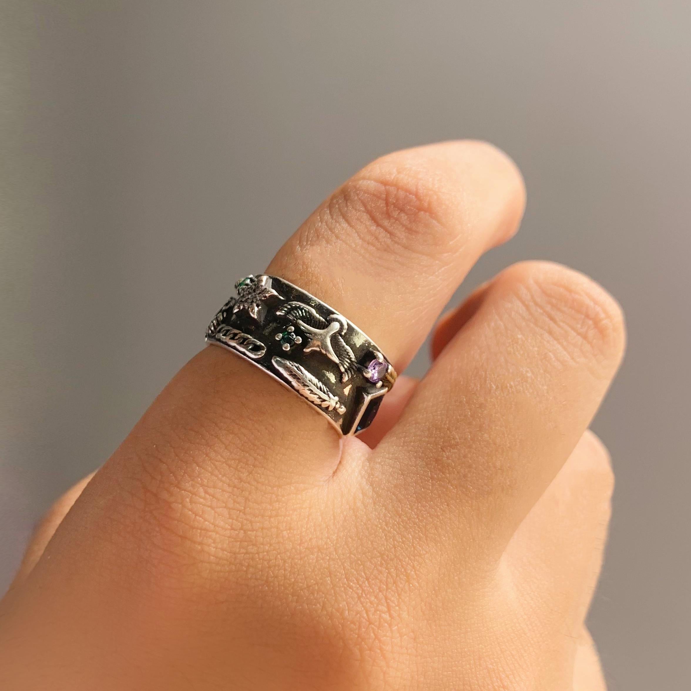 Unisex Silver Handcarved Adjustable Ring