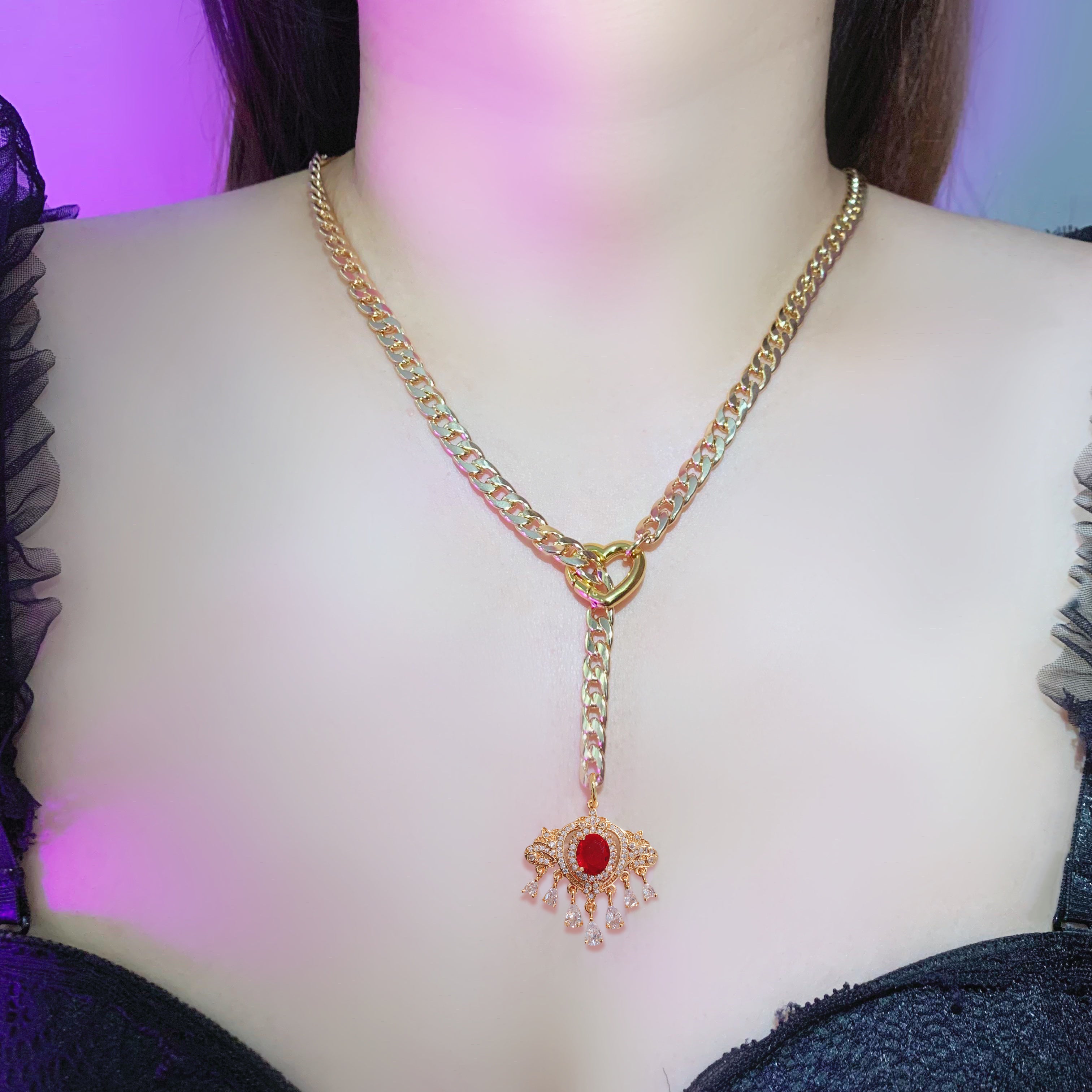 Chain Necklace with Gemstone Pendant