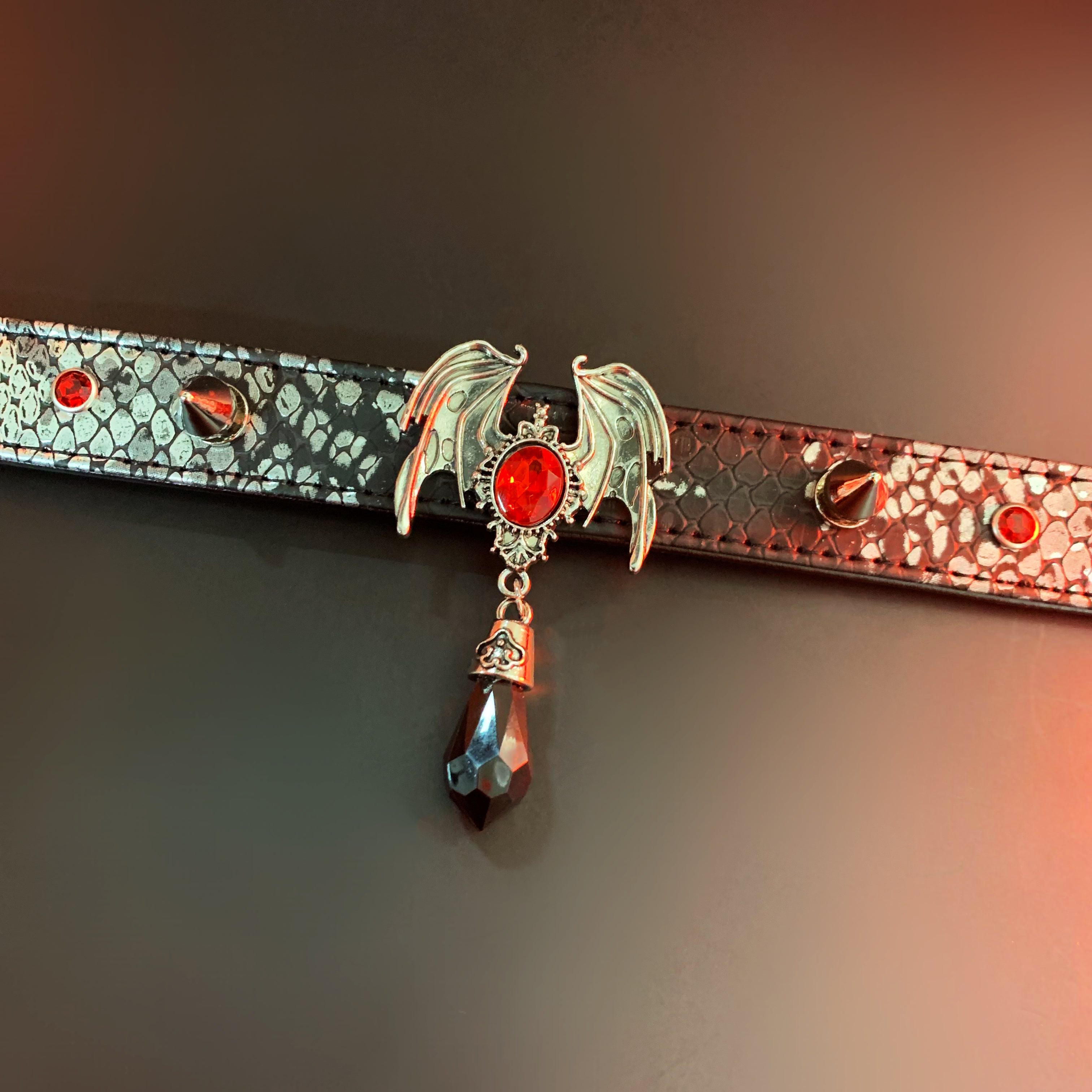 Dark Leather Choker with Bat Pendant