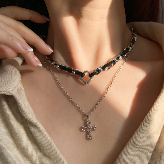 Y2K Gothic Cross Necklace  | 925 Sterling Silver Layered Chains | Christian Protection Pendant