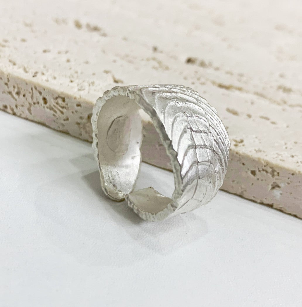 Artistic Style Hand Engraved Sterling Silver Open End Ring