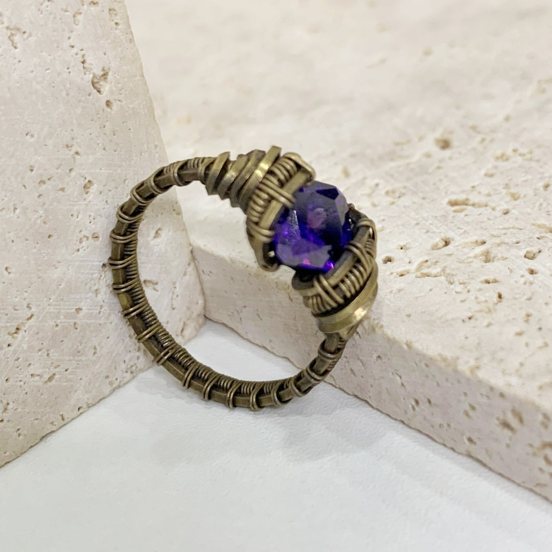 Purple crystal copper wire ring