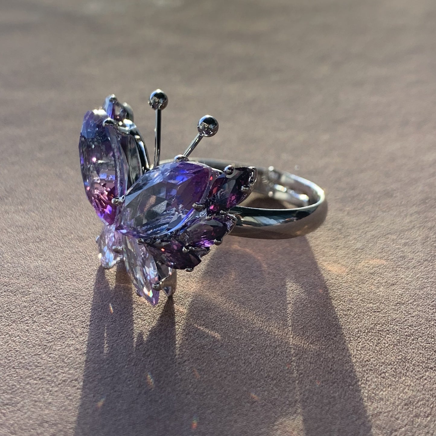 Butterfly Collection – Sparkling Purple Butterfly Ring, Exquisite Diamond Promise Ring, Crystal Butterfly Design, Adjustable Size, Perfect Gift for Her