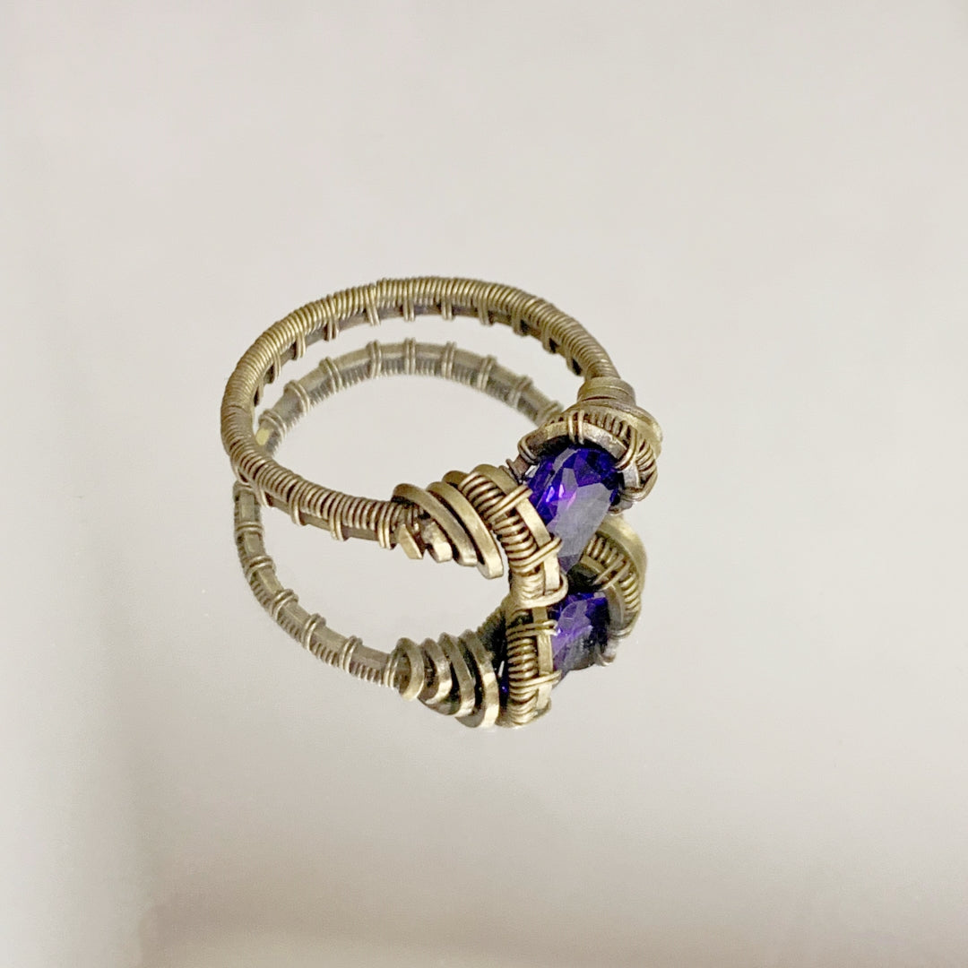 Vintage copper wire hand-wound natural amethyst ring