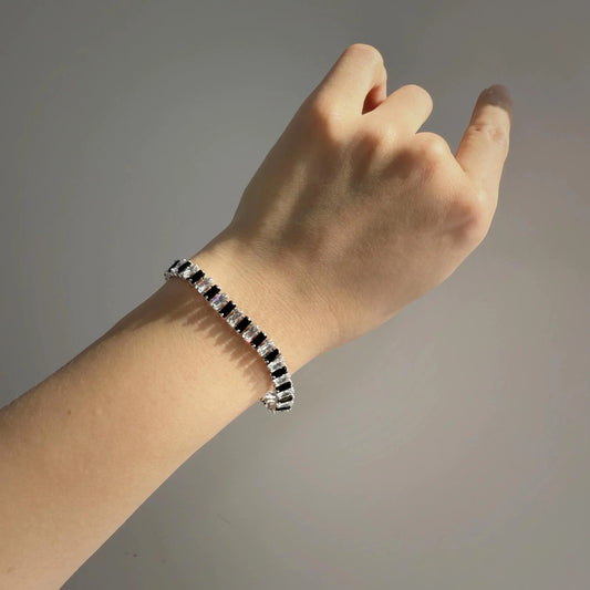Black & White Baguette CZ Tennis Bracelet 6.3 inches | Minimalist Bridal Jewelry