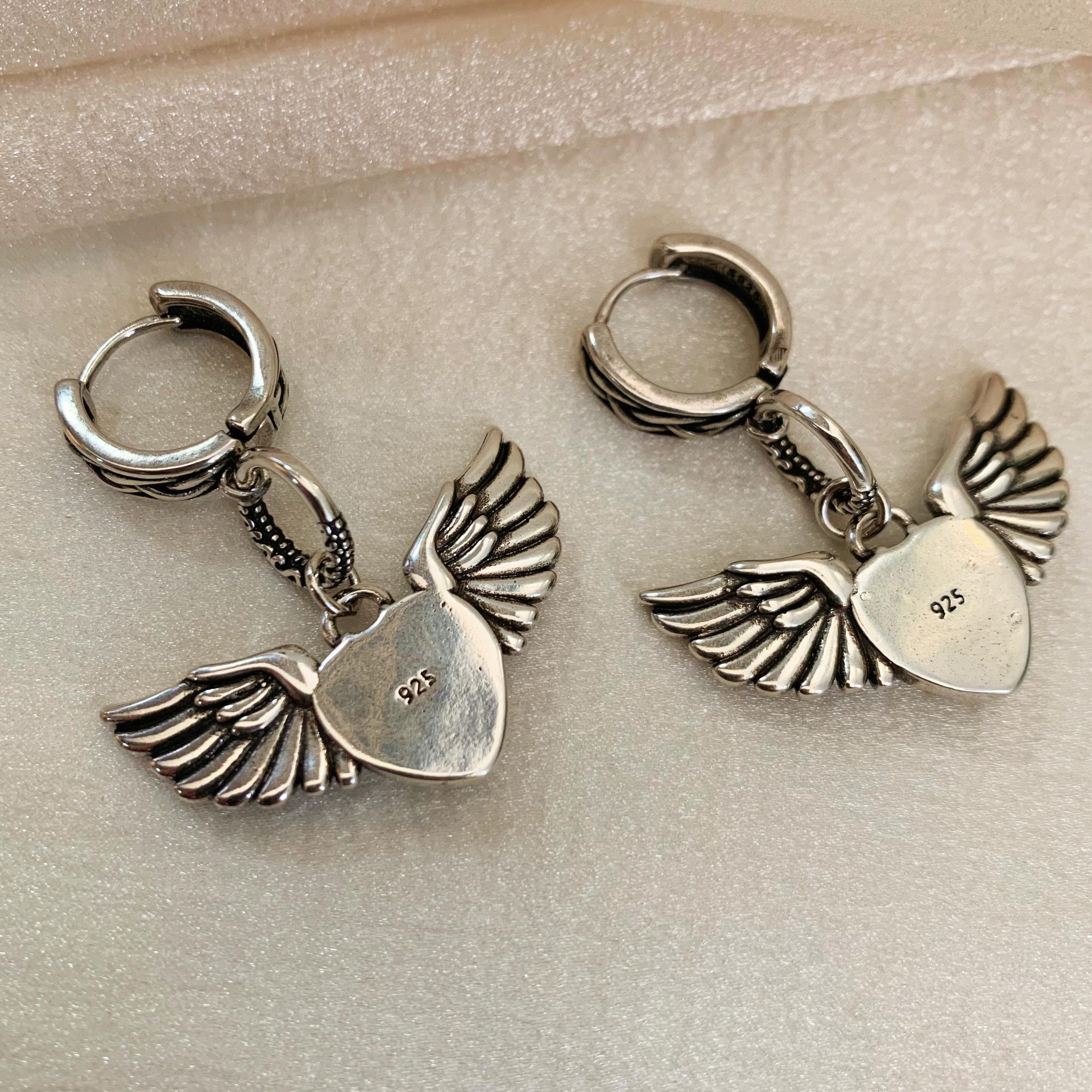 Silver Angel Wings Heart Jewelry Set