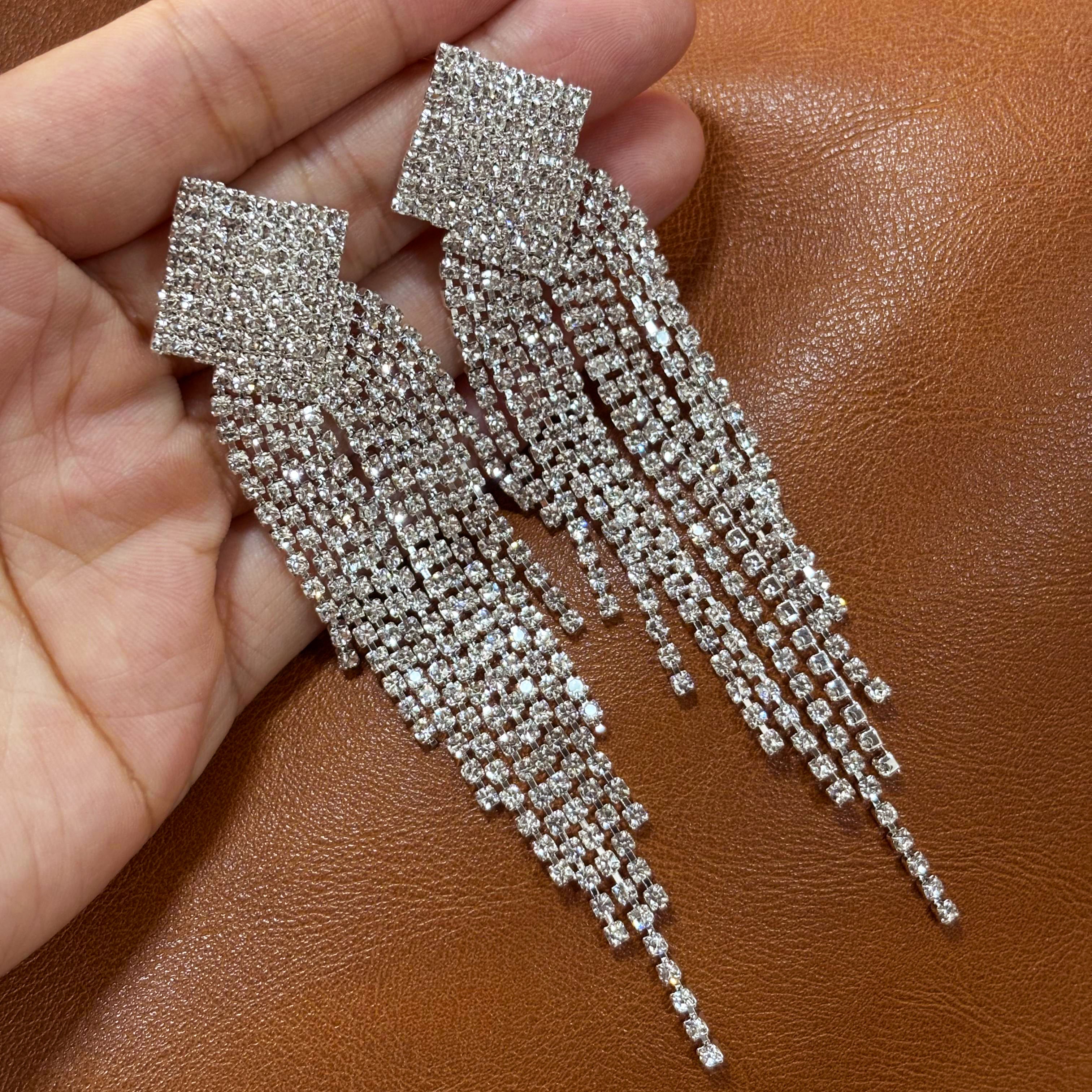 Silver Tassel Earrings Set