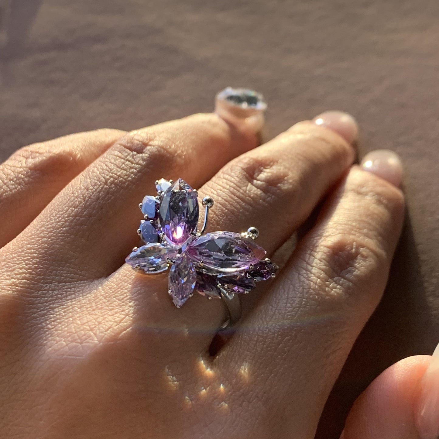 Butterfly Collection – Sparkling Purple Butterfly Ring, Exquisite Diamond Promise Ring, Crystal Butterfly Design, Adjustable Size, Perfect Gift for Her