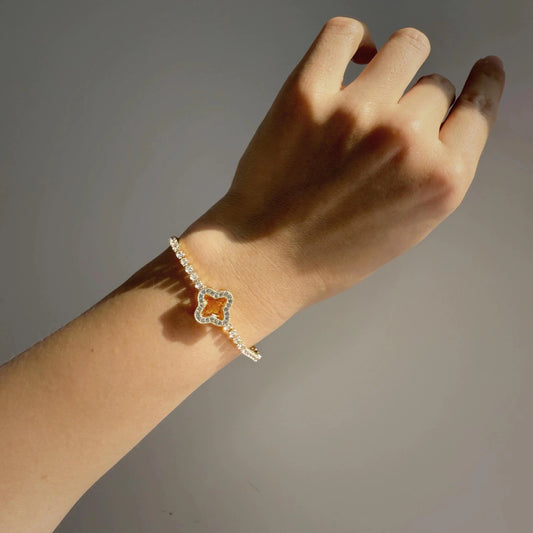 Gold Clover Star CZ Tennis Bracelet 7.4 inches| Dainty Minimalist Bling Chain | Lucky Charm Bracelet
