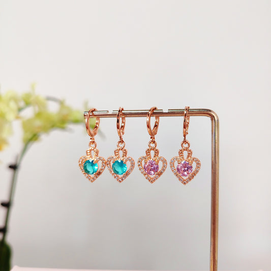 Gold Heart Halo Dangle Earrings |Sparkling Statement Pave Hoop Earrings with Dangling Heart Charm | Romantic Coquette Jewelry | Gift for Her