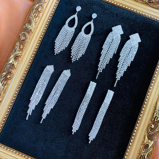 Wedding Season — Sparkling Waterfall Tassel Drop Earrings | Statement Fringe Earrings | Bridal Earrings | Bridesmaid Earrings | Party Earrings | Gift for Her
