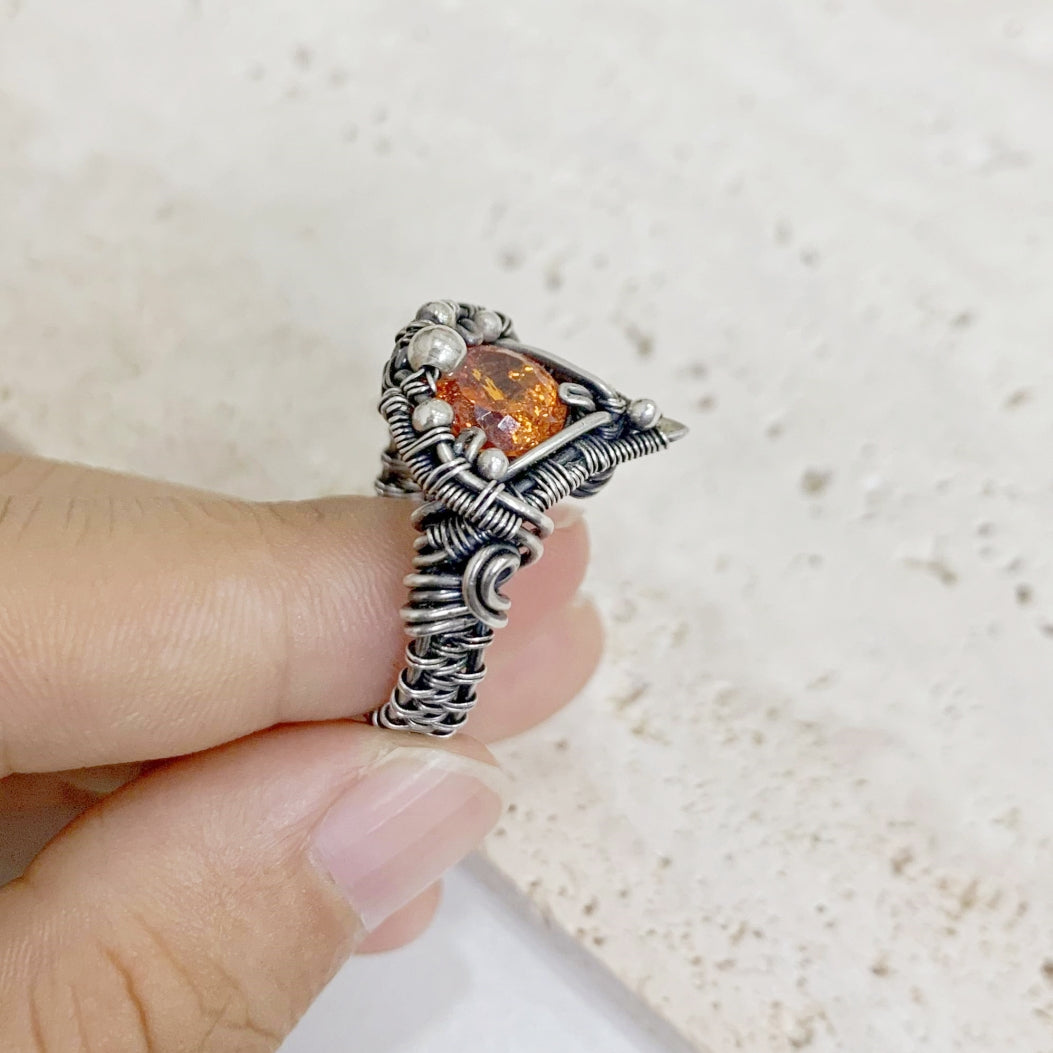 Orange Crystal Silver Ring