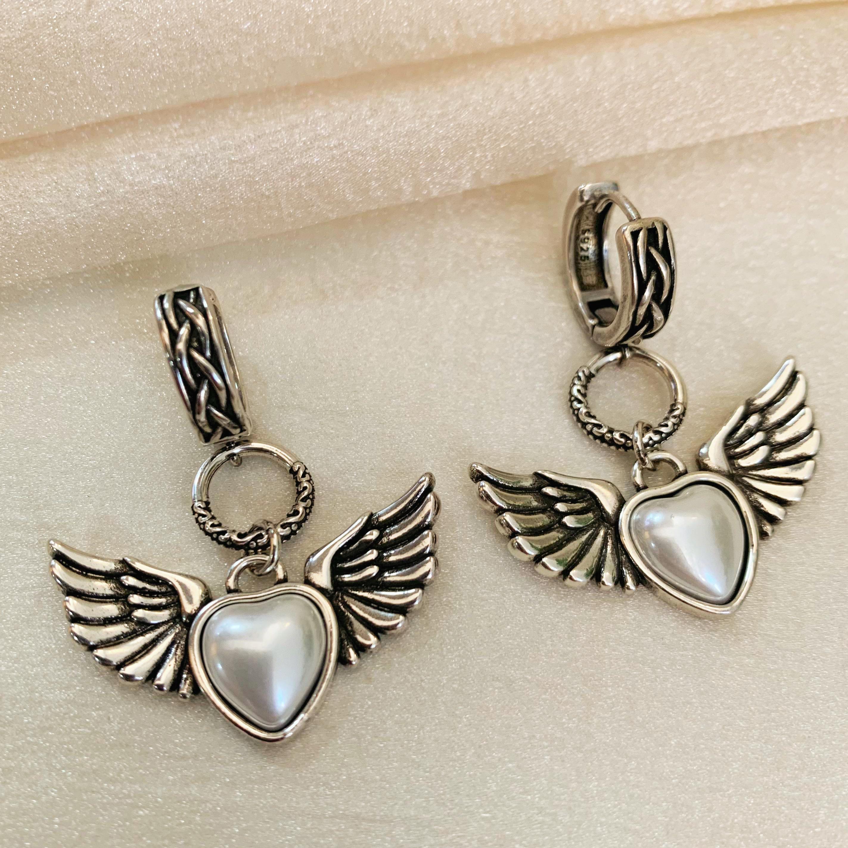 Silver Angel Wings Heart Jewelry Set