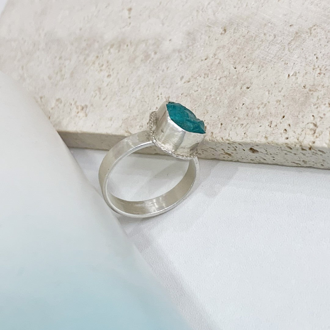 Handmade sterling silver wrapped apatite ring