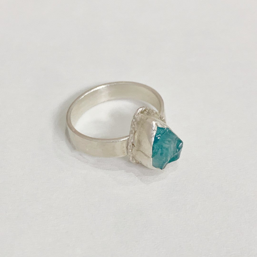 Handmade sterling silver wrapped apatite ring