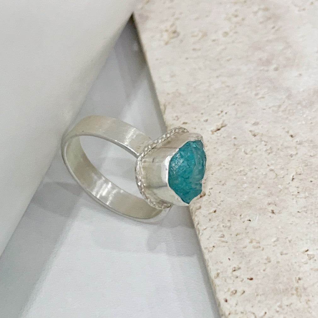 Handmade sterling silver wrapped apatite ring