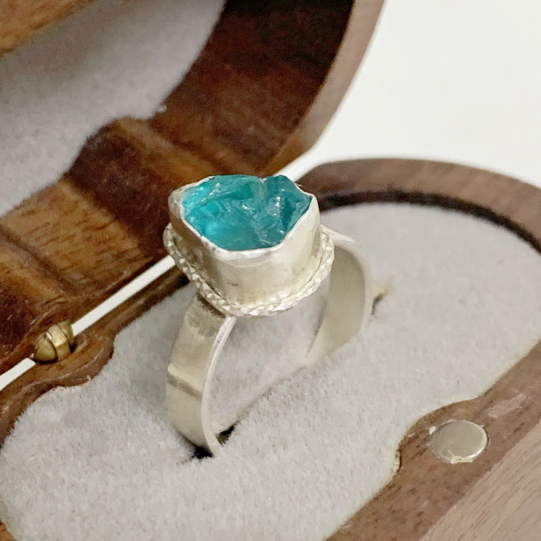 Handmade sterling silver wrapped apatite ring