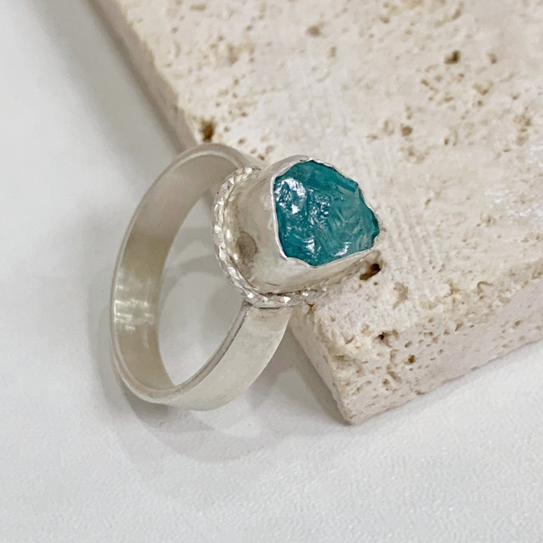 Handmade sterling silver wrapped apatite ring