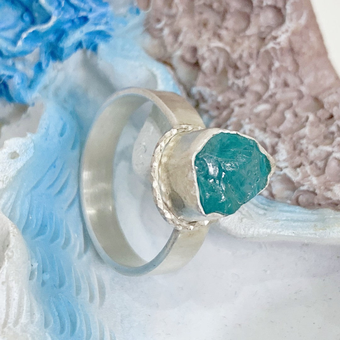 Handmade sterling silver wrapped apatite ring