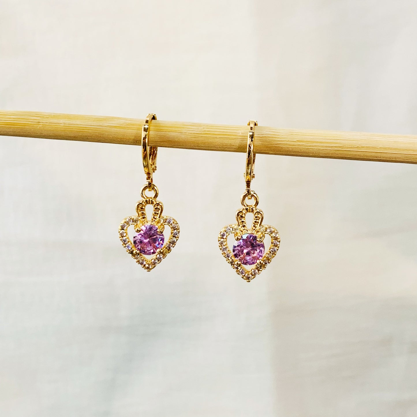 Gold Heart Halo Dangle Earrings |Sparkling Statement Pave Hoop Earrings with Dangling Heart Charm | Romantic Coquette Jewelry | Gift for Her