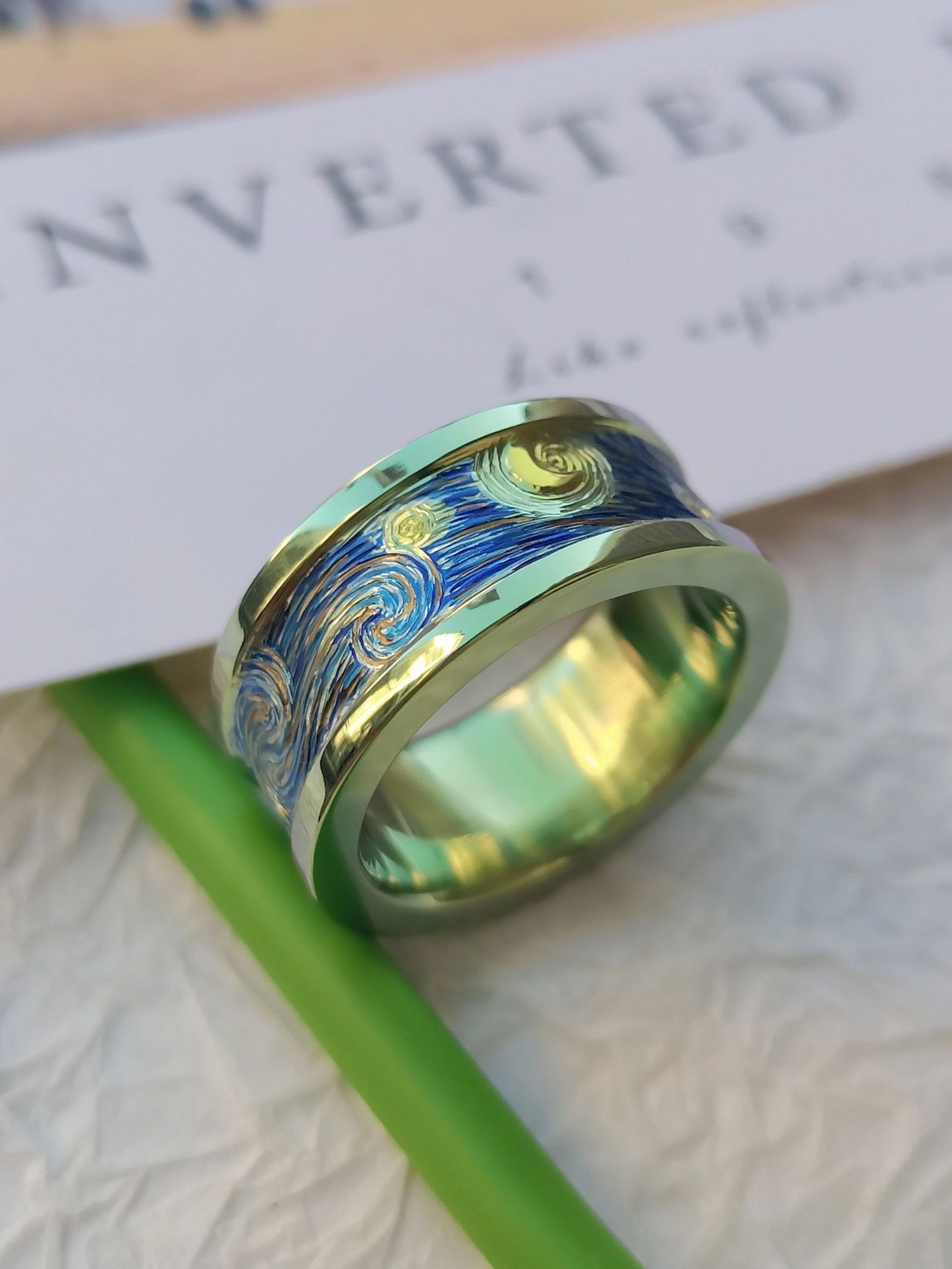 Van Gogh Artist Series - Starry Night Hand Painted Ring For Male Female Fashion Jewelry