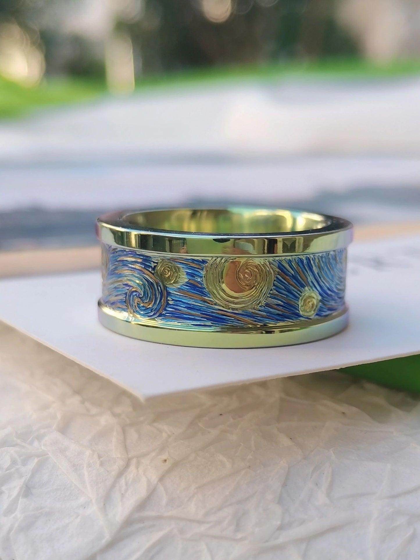 Van Gogh Artist Series - Starry Night Hand Painted Ring For Male Female Fashion Jewelry