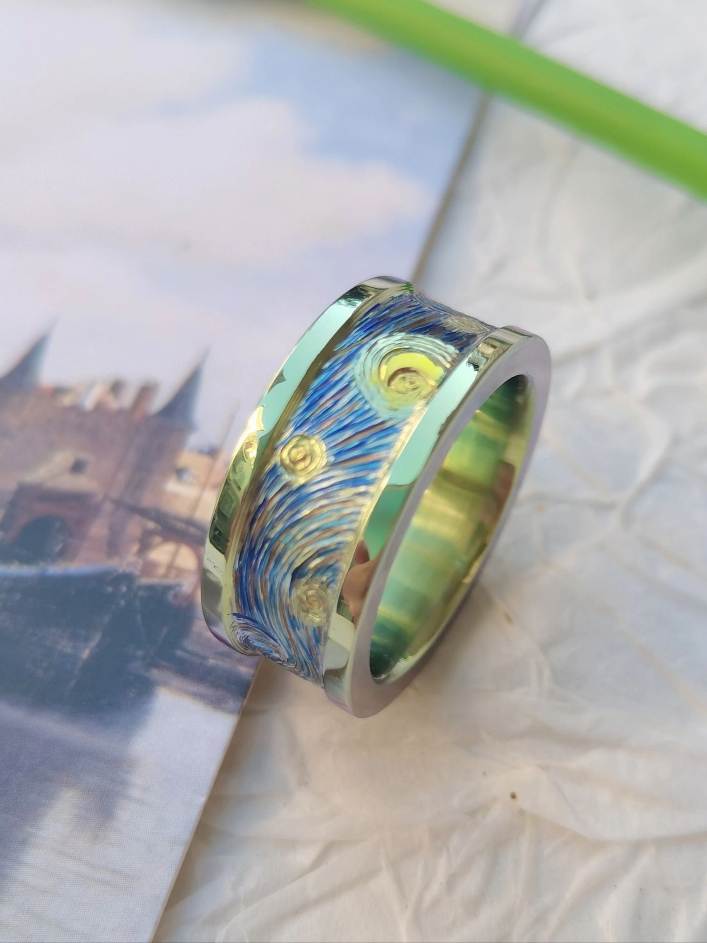 Van Gogh Artist Series - Starry Night Hand Painted Ring For Male Female Fashion Jewelry