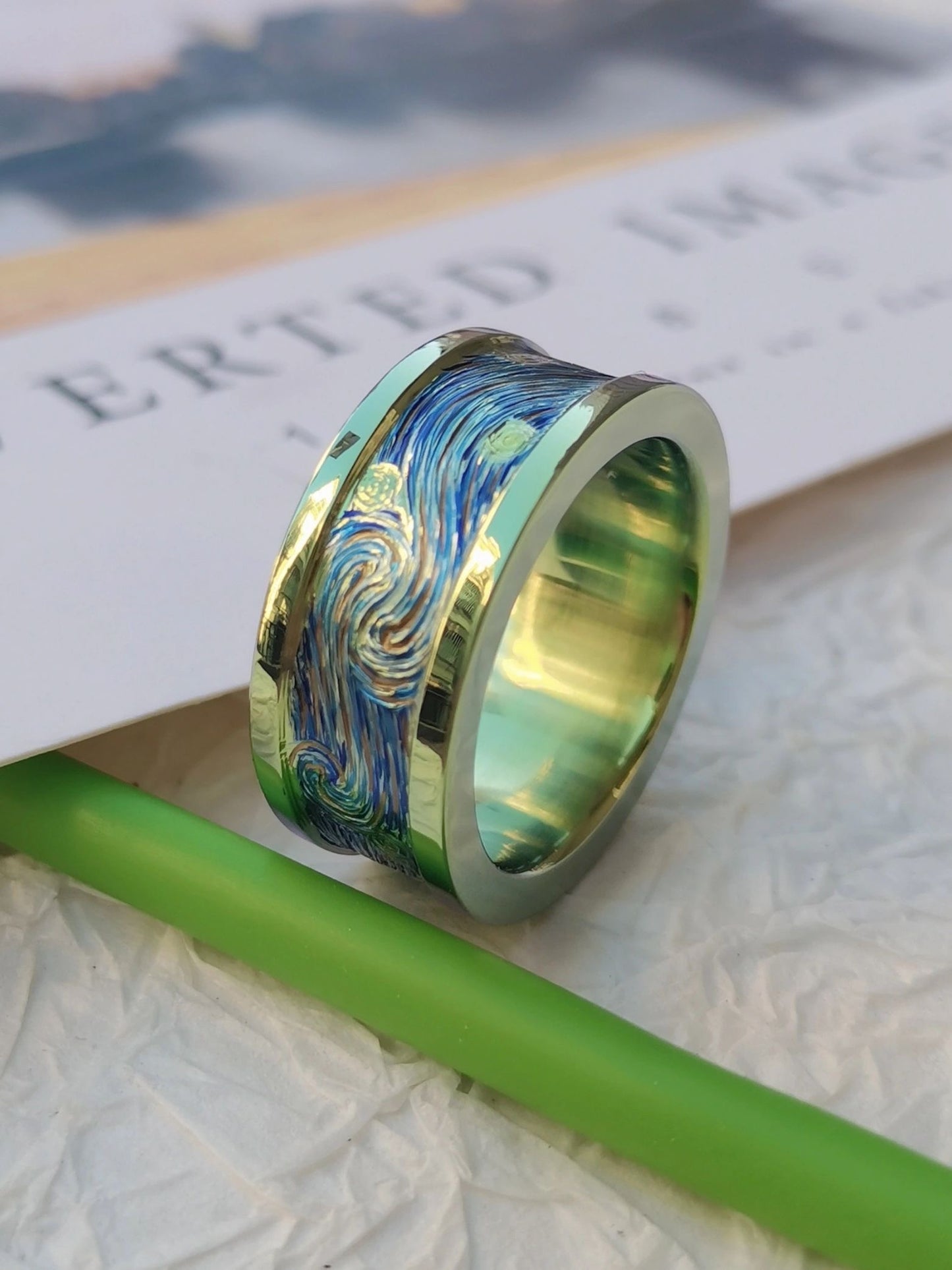 Van Gogh Artist Series - Starry Night Hand Painted Ring For Male Female Fashion Jewelry